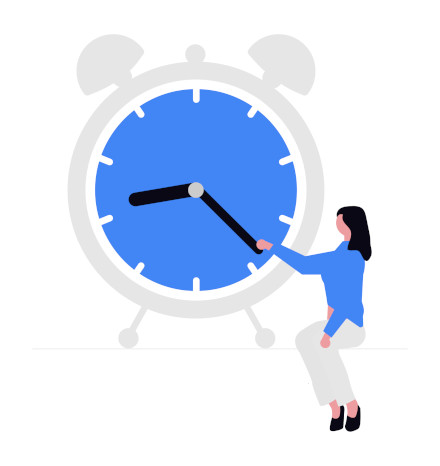 Woman sits next to a clock