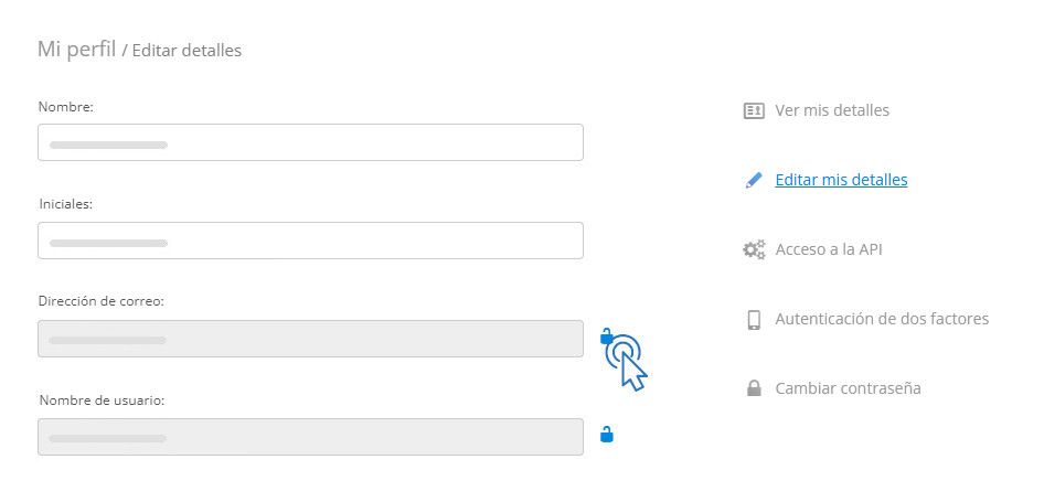 Haga clic en el icono del candado para cambiar la dirección de correo