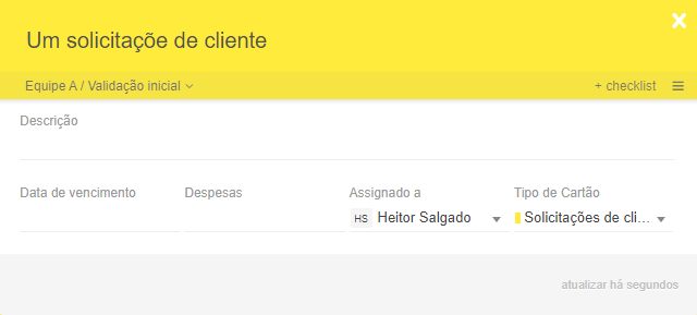 Exemplo de modelo de Cartão Kanban