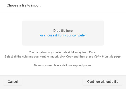 Import tasks - Options