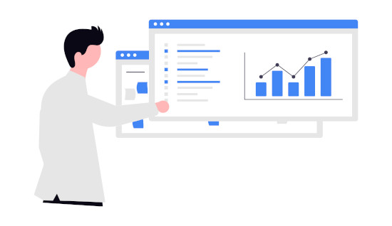 Man shows performance graphs along with a Kanban board view