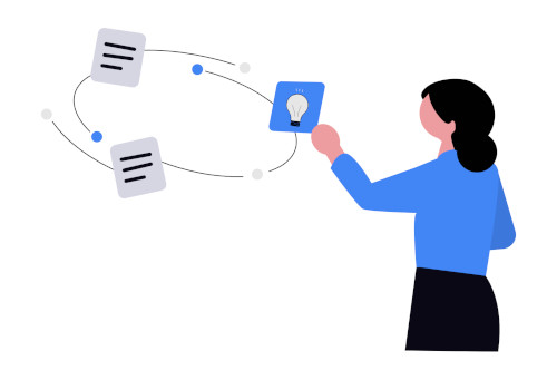 Woman juggles a flow of idea task cards