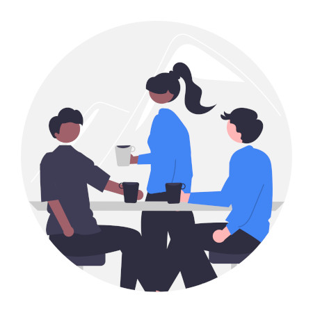 Team in discussion during a coffee break