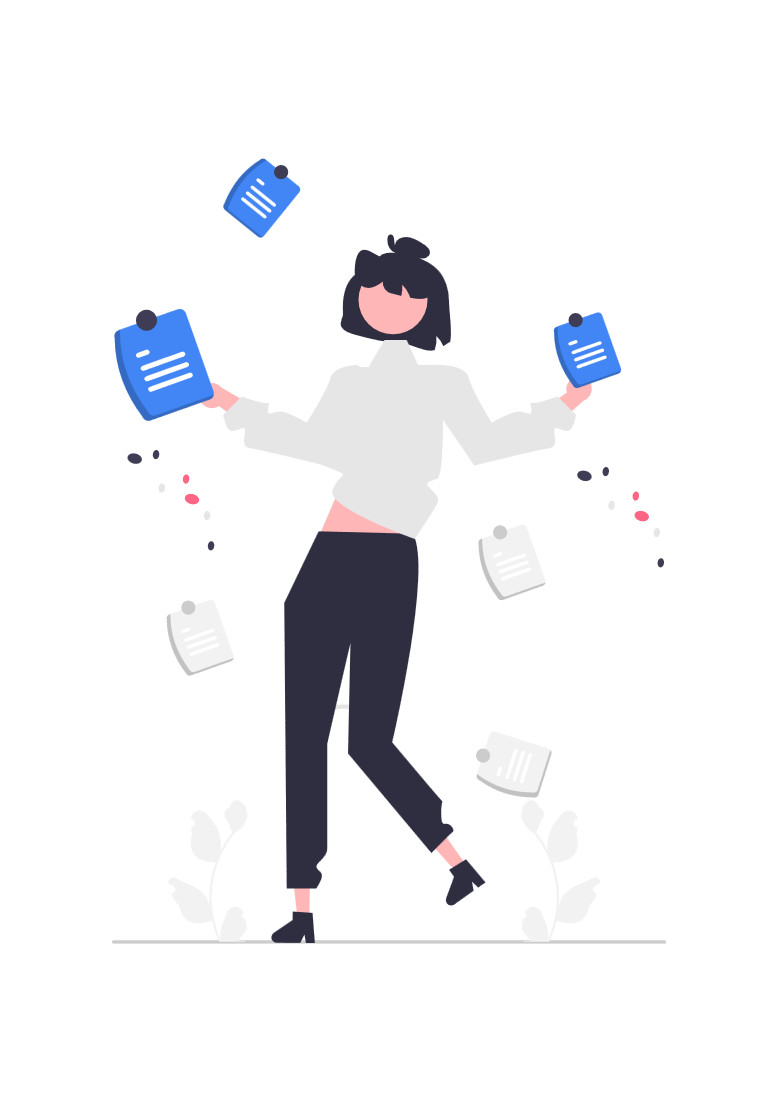A woman juggles idea cards