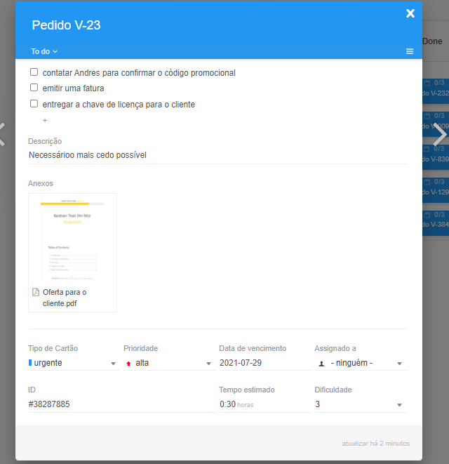 Um cartão Kanban digital na Kanban Tool