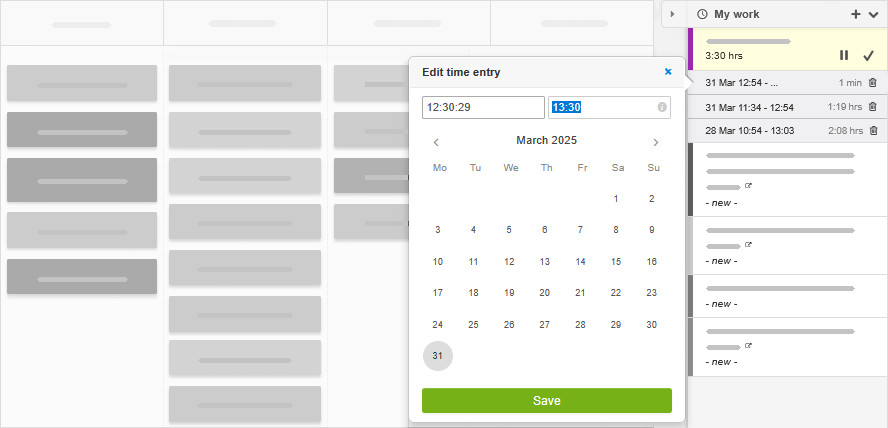 Updating or creating a time entry