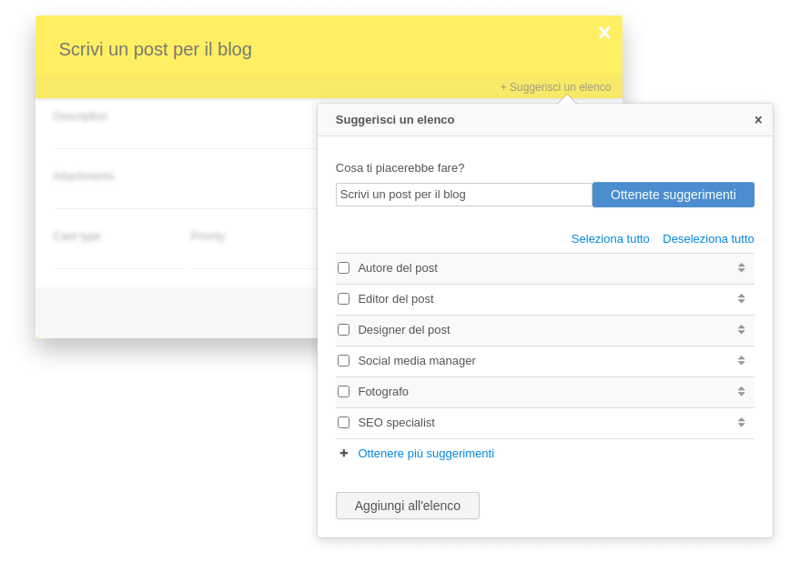 Generazione di suggerimenti di liste su un tabellone del Kanban Tool con l'assistente AI