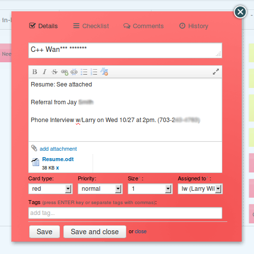Kanban card view