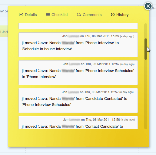 Kanban card history