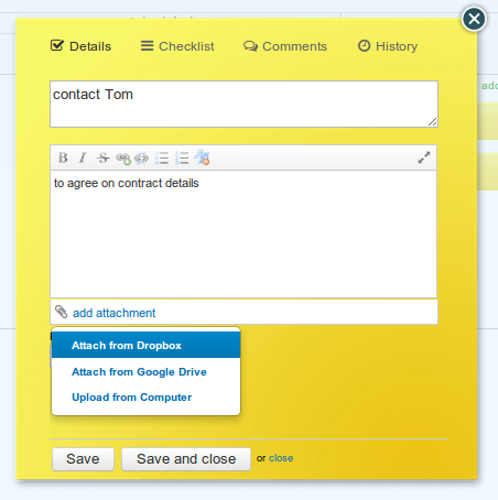 Dropbox integration card view